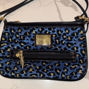 Betsey Johnson Glittery Blue Leopard Crossbody Bag